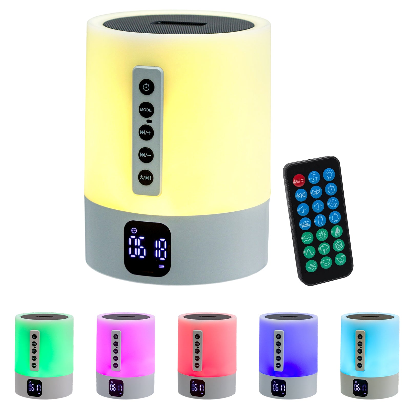 6-in-1 Smart-Nachttischlampe – Bluetooth Lautsprecher, Wecker & White Noise Machine