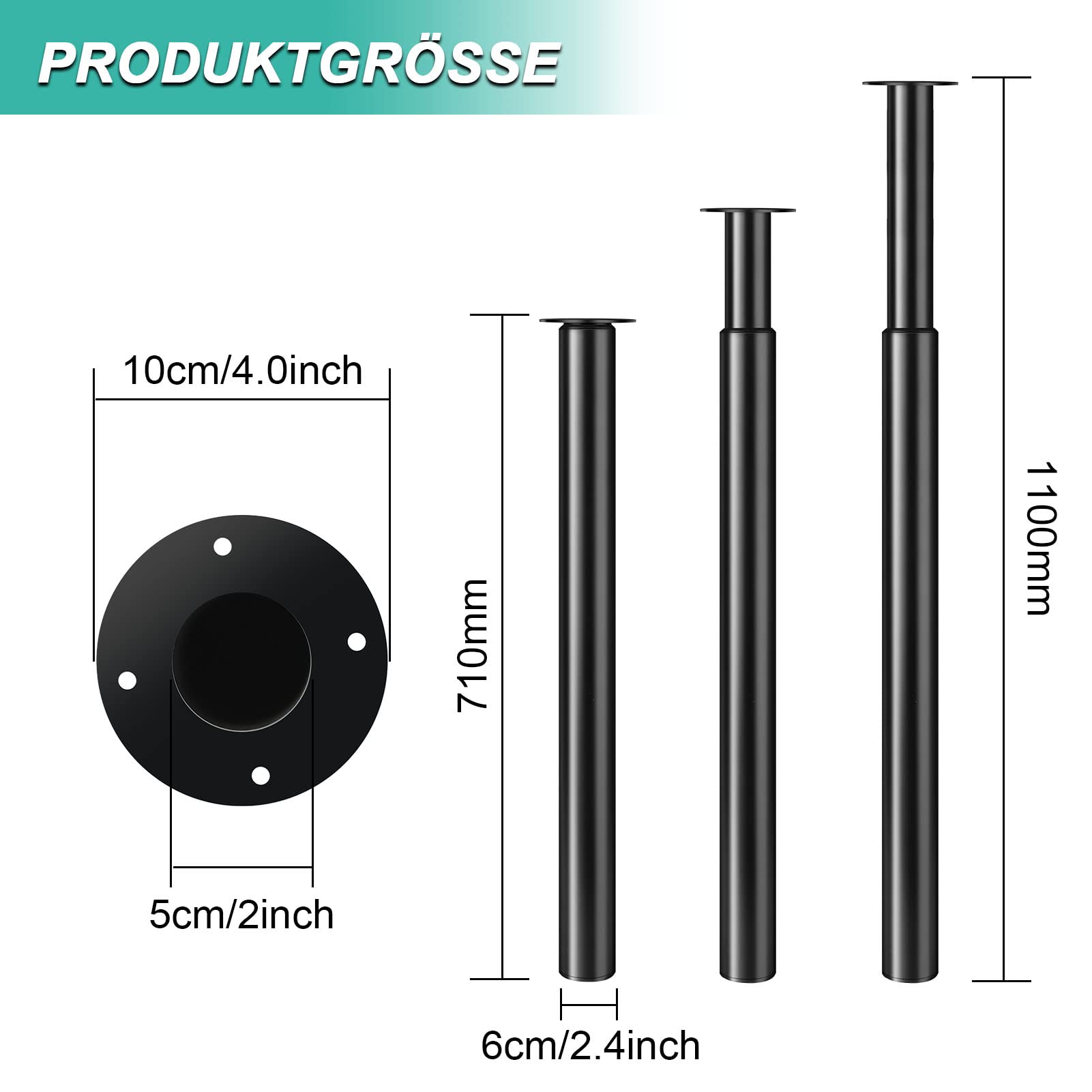 Teleskop-Tischbeine aus Metall (Schwarz) – Höhenverstellbar 71–110 cm für Schreibtisch & Tresen