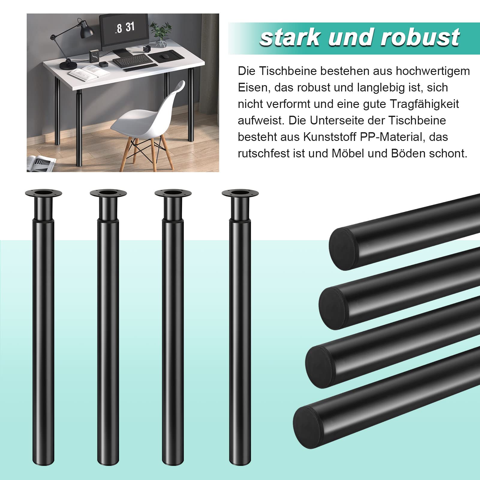 Teleskop-Tischbeine aus Metall (Schwarz) – Höhenverstellbar 71–110 cm für Schreibtisch & Tresen