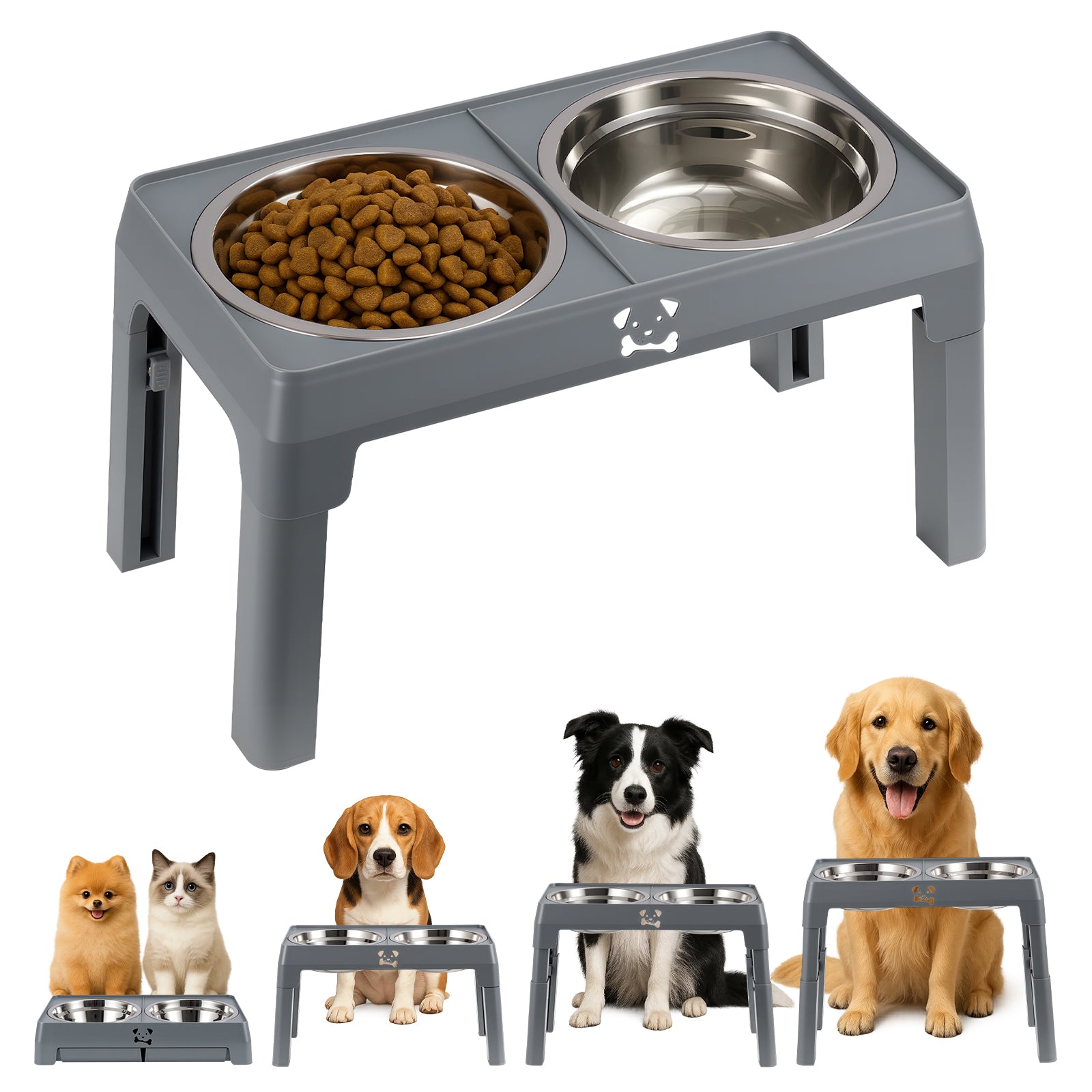 Ergonomische Hundebar – Höhenverstellbare Futternapfstation mit 2x 1200 ml Edelstahlschalen