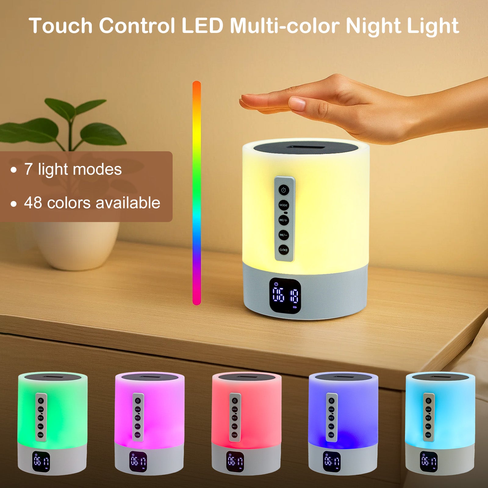 6-in-1 Smart-Nachttischlampe – Bluetooth Lautsprecher, Wecker & White Noise Machine