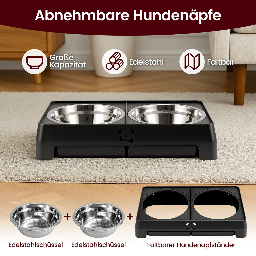Ergonomische Hundebar – Höhenverstellbare Futternapfstation mit 2x 1200 ml Edelstahlschalen