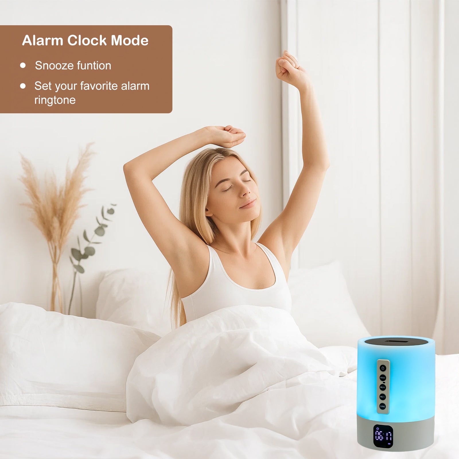 6-in-1 Smart-Nachttischlampe – Bluetooth Lautsprecher, Wecker & White Noise Machine