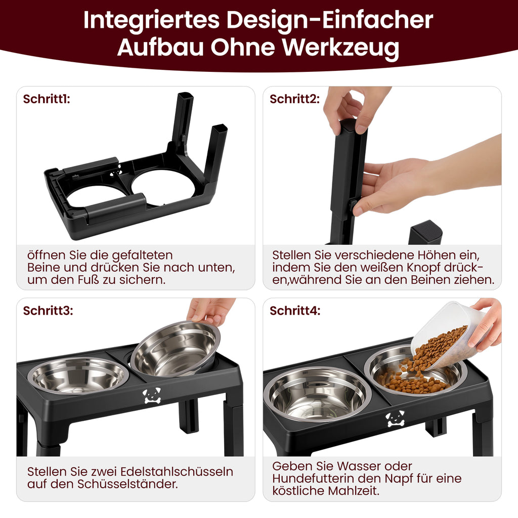Ergonomische Hundebar – Höhenverstellbare Futternapfstation mit 2x 1200 ml Edelstahlschalen