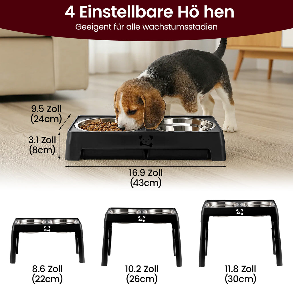 Ergonomische Hundebar – Höhenverstellbare Futternapfstation mit 2x 1200 ml Edelstahlschalen