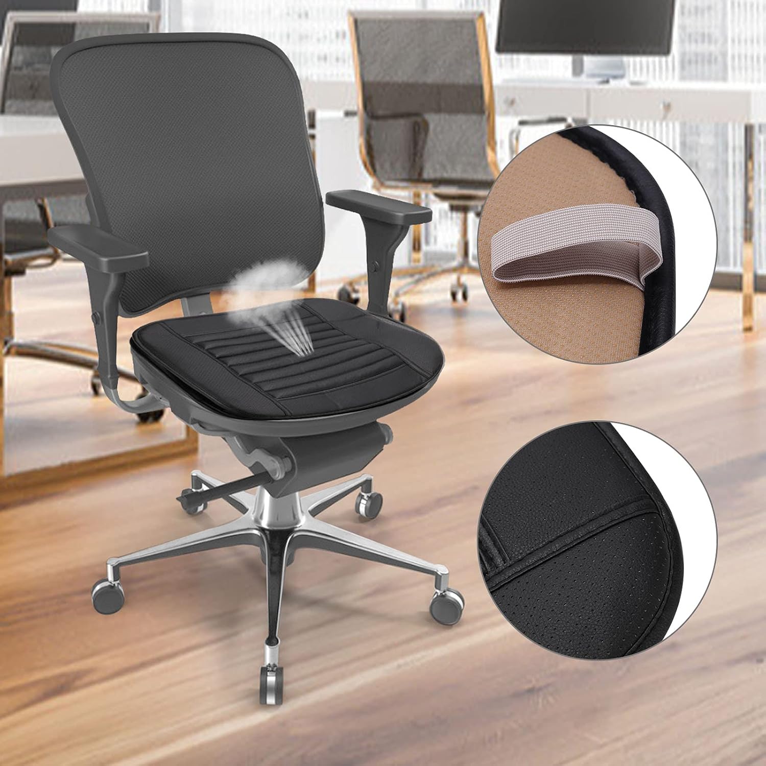 Premium Memory Schaum Autositzauflage – Ergonomisches Sitzkissen aus PU-Leder (Schwarz)