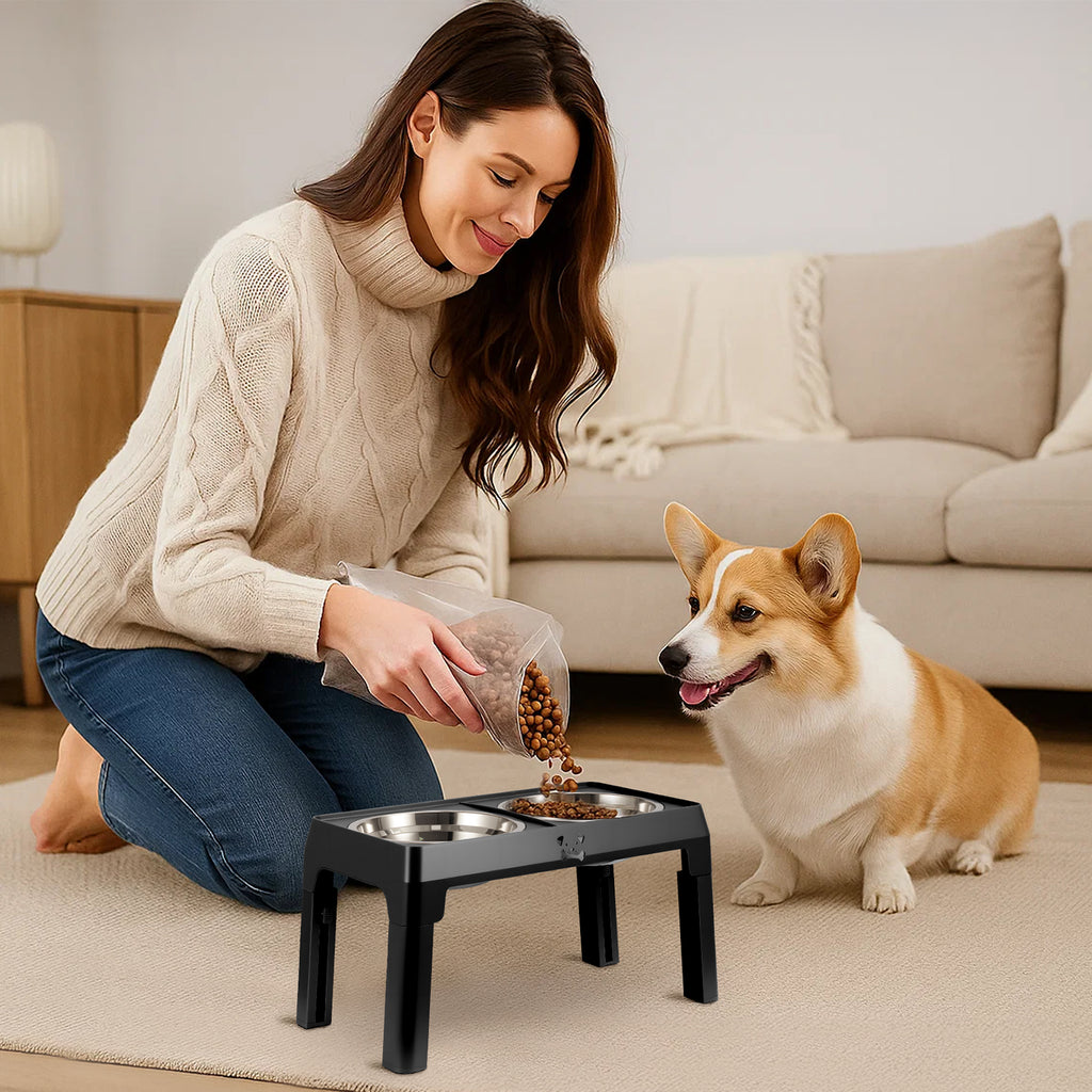 Ergonomische Hundebar – Höhenverstellbare Futternapfstation mit 2x 1200 ml Edelstahlschalen