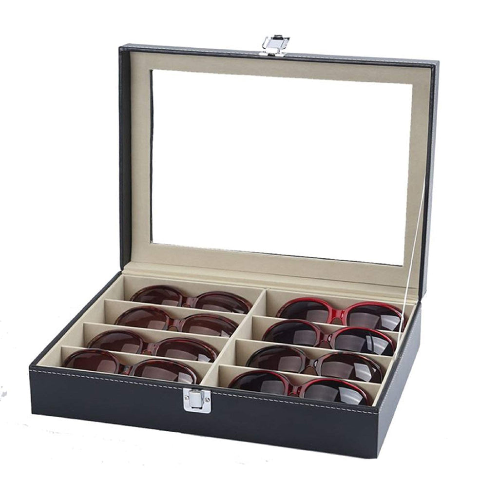 Premium Brillenbox mit 8 Fächern – Eleganter Organizer aus PU-Leder mit Sichtfenster