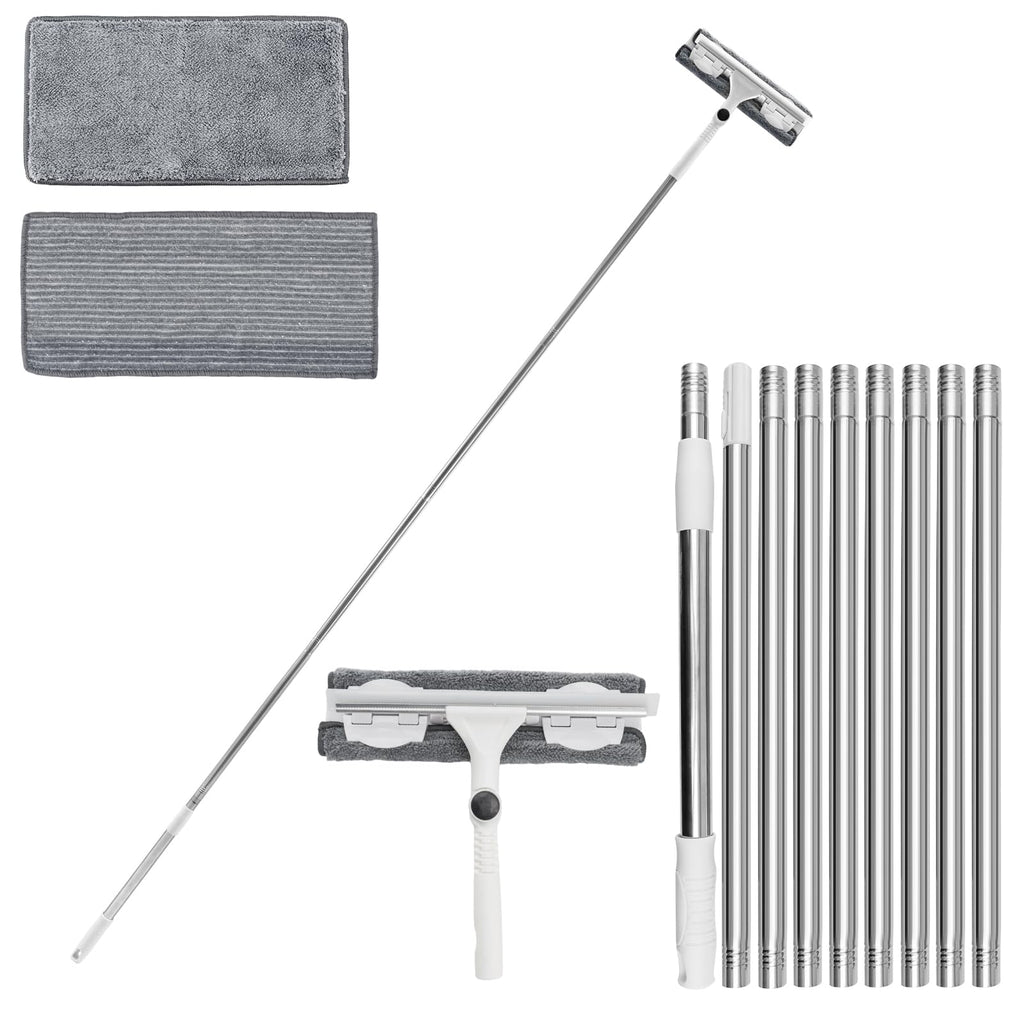 Profi Teleskop-Fensterwischer Set (3,7 m) – 3-in-1 Reinigungsset mit 180° Gelenk für hohe Fenster