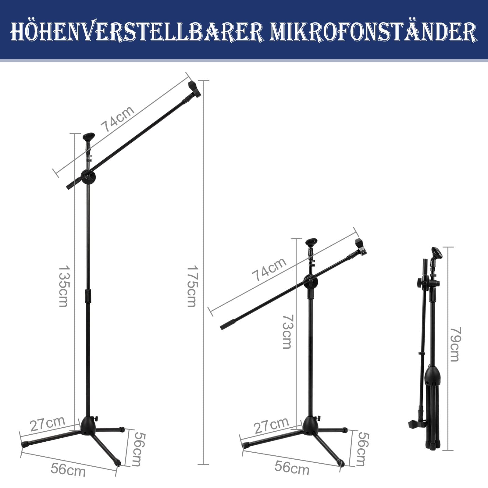 Profi 2-in-1 Mikrofonständer mit Schwenkarm – Höhenverstellbar (73–175 cm)