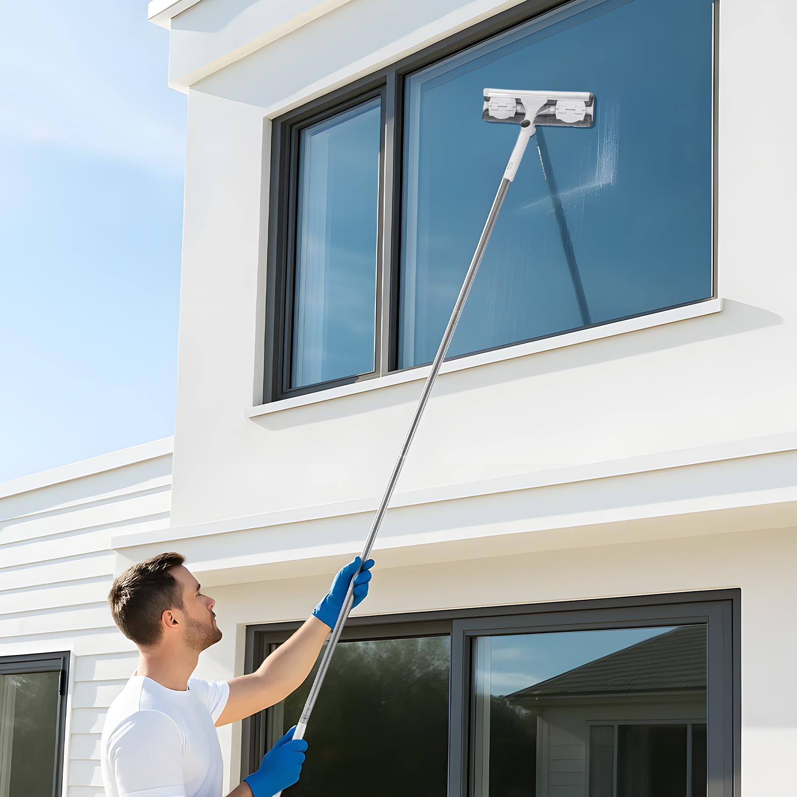 Profi Teleskop-Fensterwischer Set (3,7 m) – 3-in-1 Reinigungsset mit 180° Gelenk für hohe Fenster