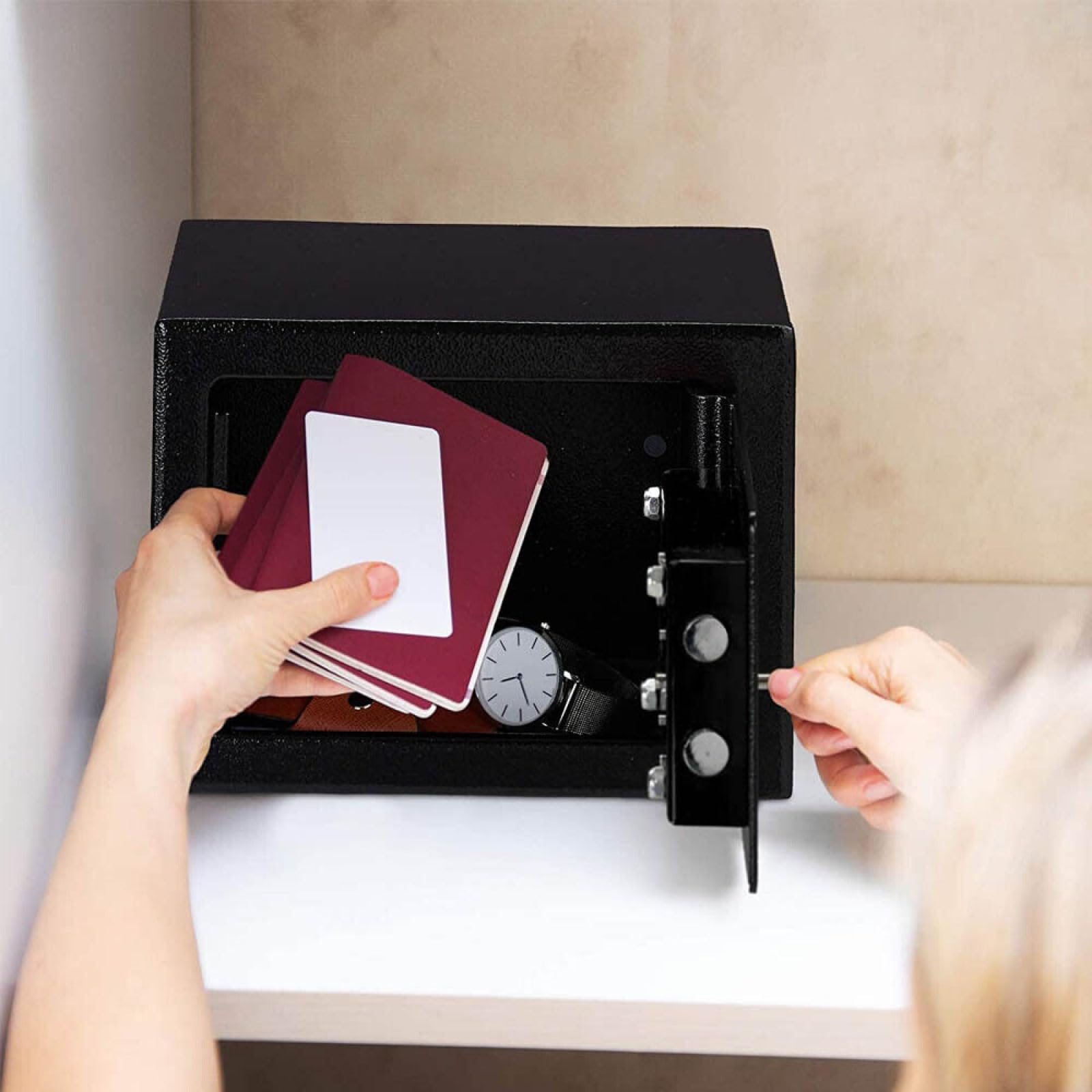 Kompakter Möbeltresor (6,4L) – Stabiler Stahltresor mit Doppelbartschloss (23 x 17 x 17 cm)