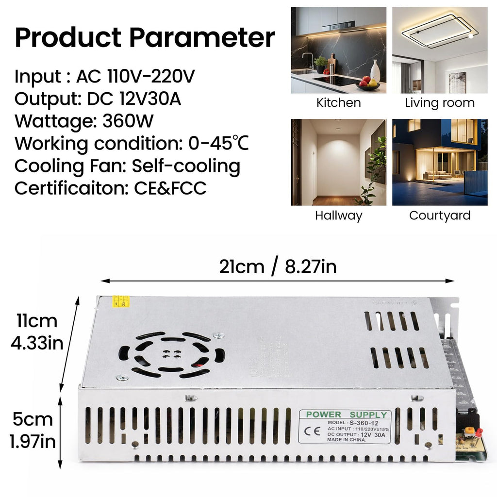 Profi Schaltnetzteil 12V 30A (360W) – Stabiler AC/DC Transformator für LED & 3D-Drucker