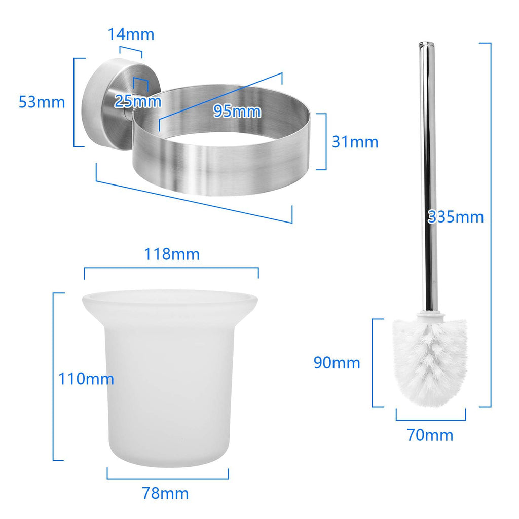 Design WC-Bürstenhalter zur Wandmontage – Edle Garnitur aus Edelstahl & Glas
