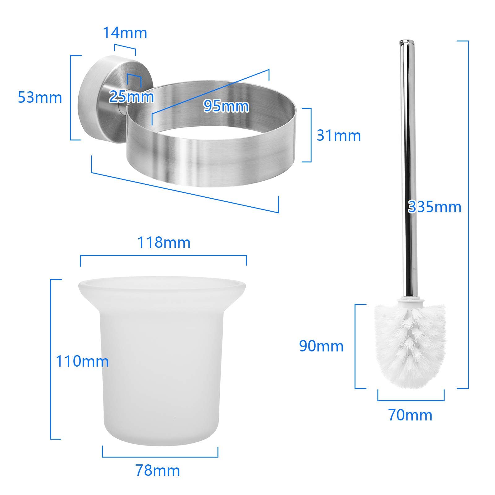 Design WC-Bürstenhalter zur Wandmontage – Edle Garnitur aus Edelstahl & Glas