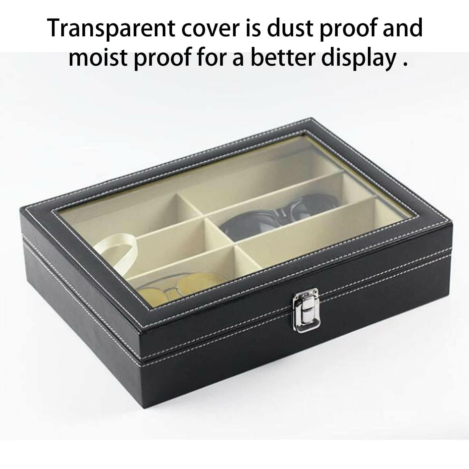 Premium Brillenbox mit 8 Fächern – Eleganter Organizer aus PU-Leder mit Sichtfenster