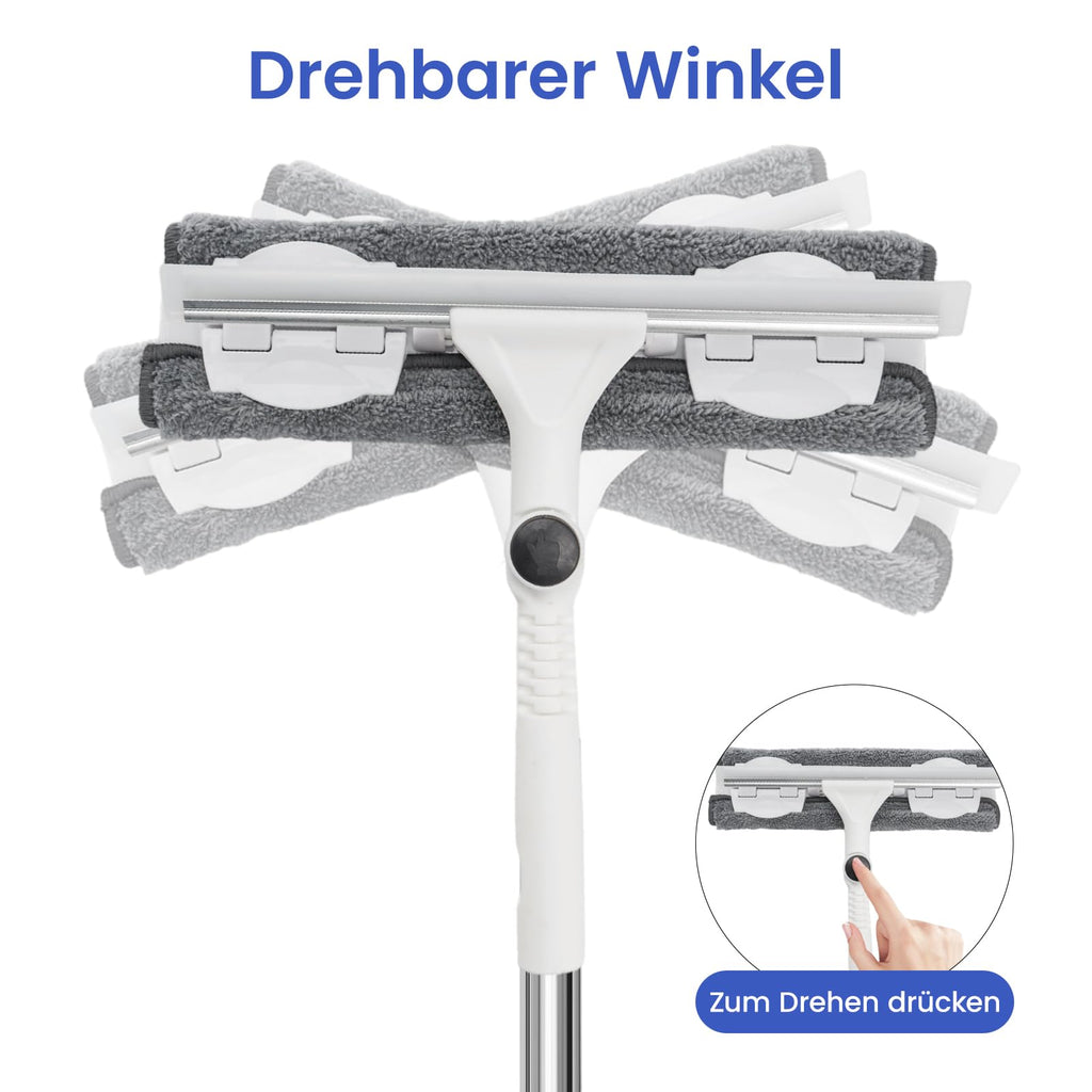 Profi Teleskop-Fensterwischer Set (3,7 m) – 3-in-1 Reinigungsset mit 180° Gelenk für hohe Fenster