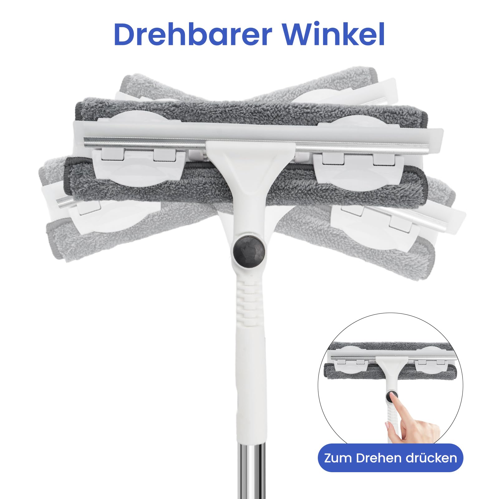 Profi Teleskop-Fensterwischer Set (3,7 m) – 3-in-1 Reinigungsset mit 180° Gelenk für hohe Fenster