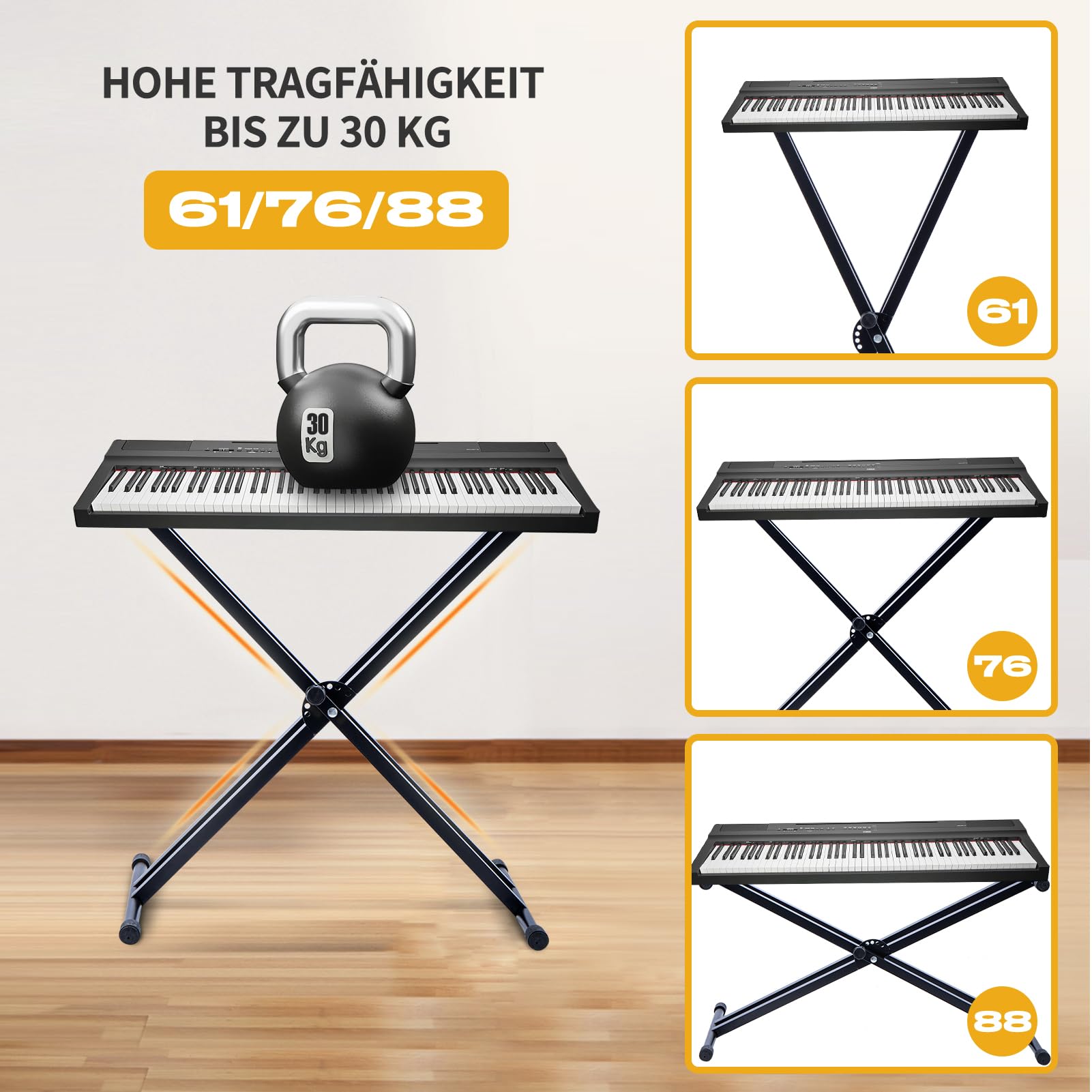 Profi Keyboardständer Doppelstrebig – Höhenverstellbar (61–98 cm) & Klappbar mit Sicherheitsriemen