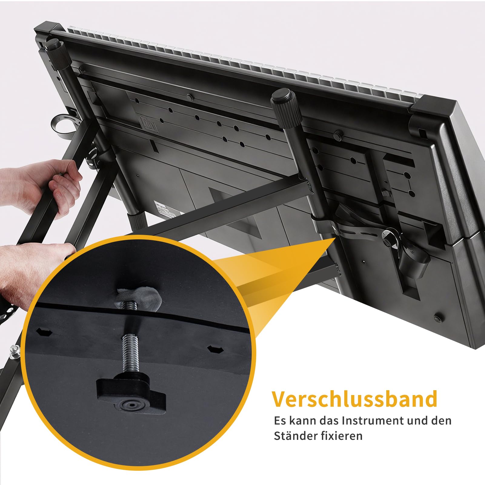 Profi Keyboardständer Doppelstrebig – Höhenverstellbar (61–98 cm) & Klappbar mit Sicherheitsriemen