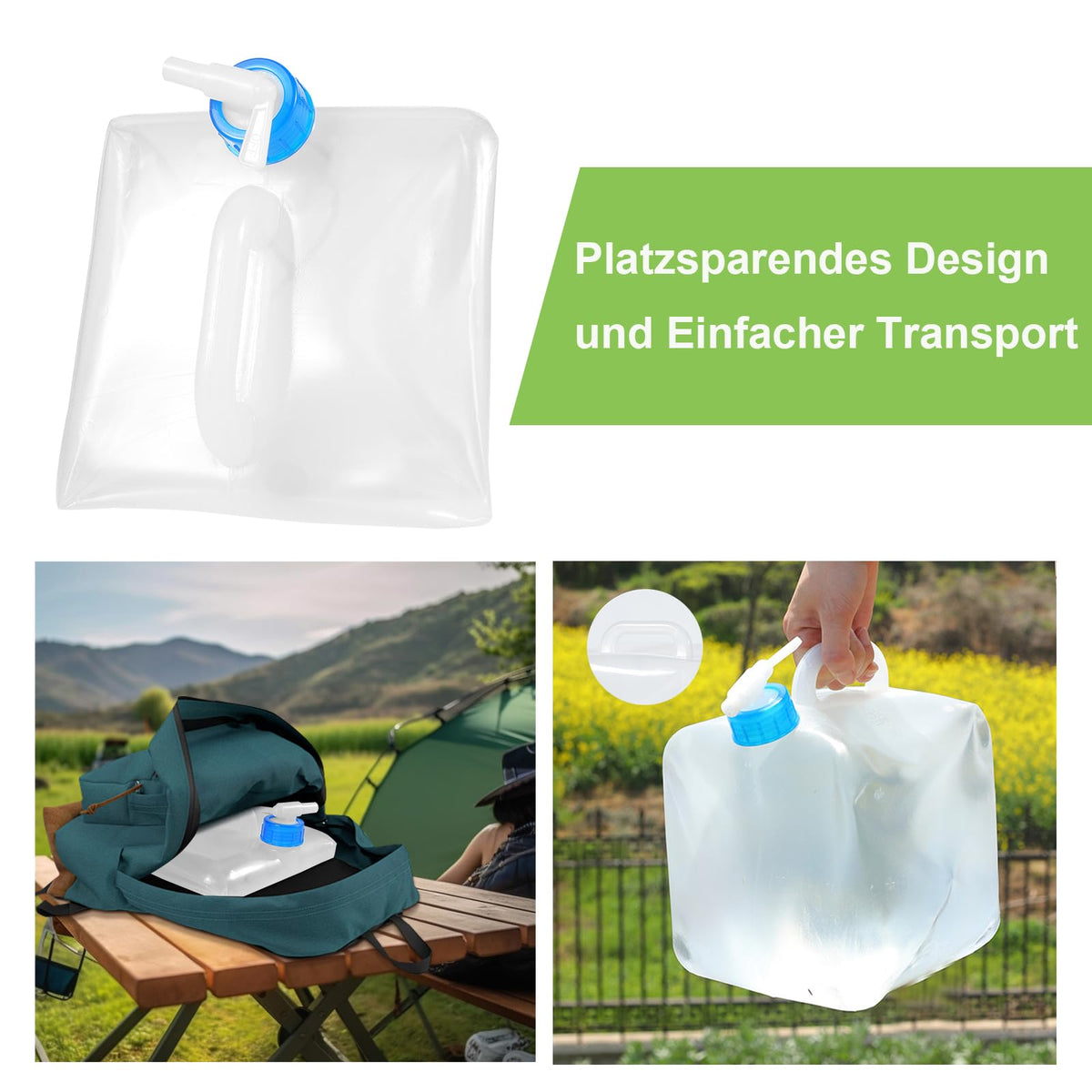 Faltbare Wasserkanister 10L mit Hahn – 3er-Set