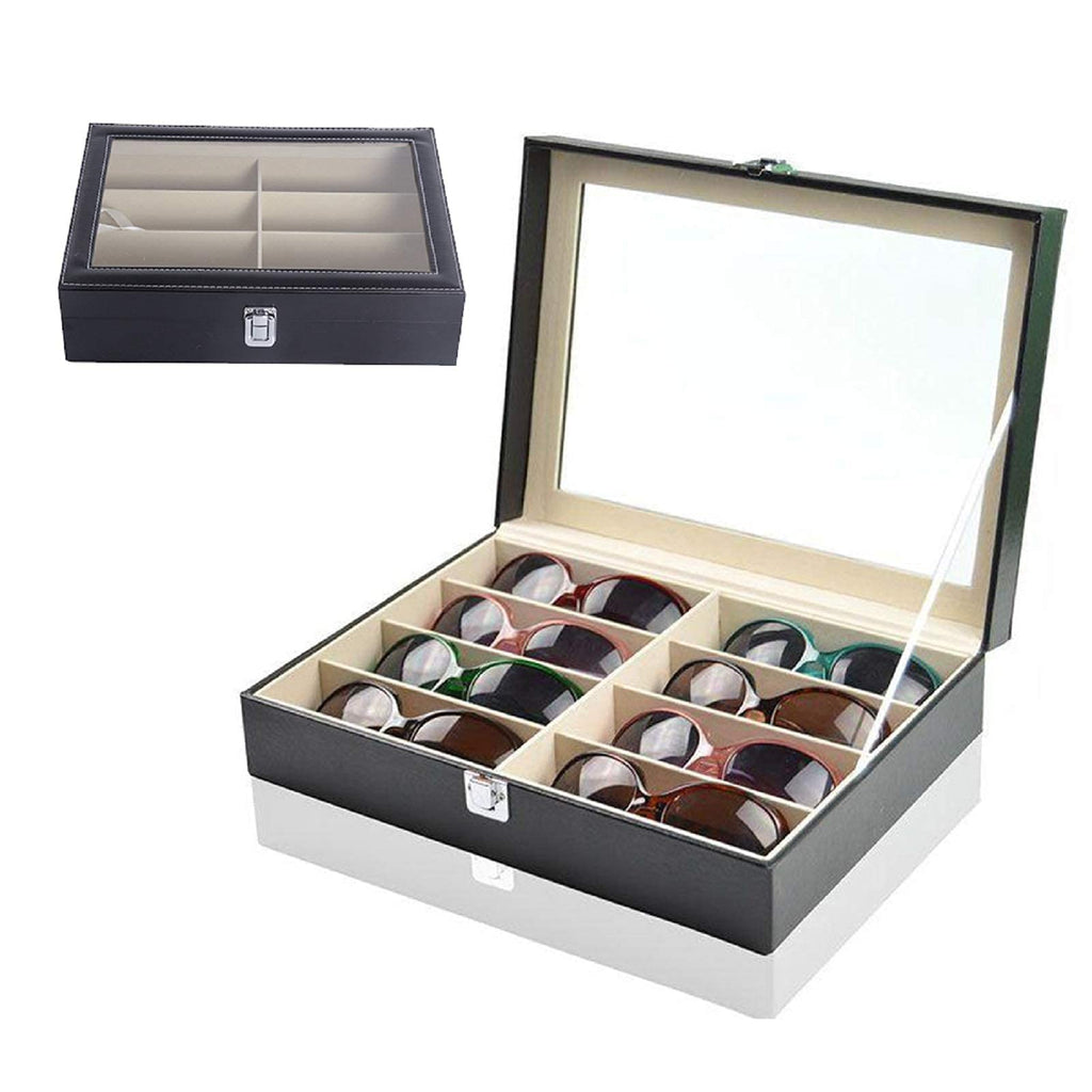Premium Brillenbox mit 8 Fächern – Eleganter Organizer aus PU-Leder mit Sichtfenster