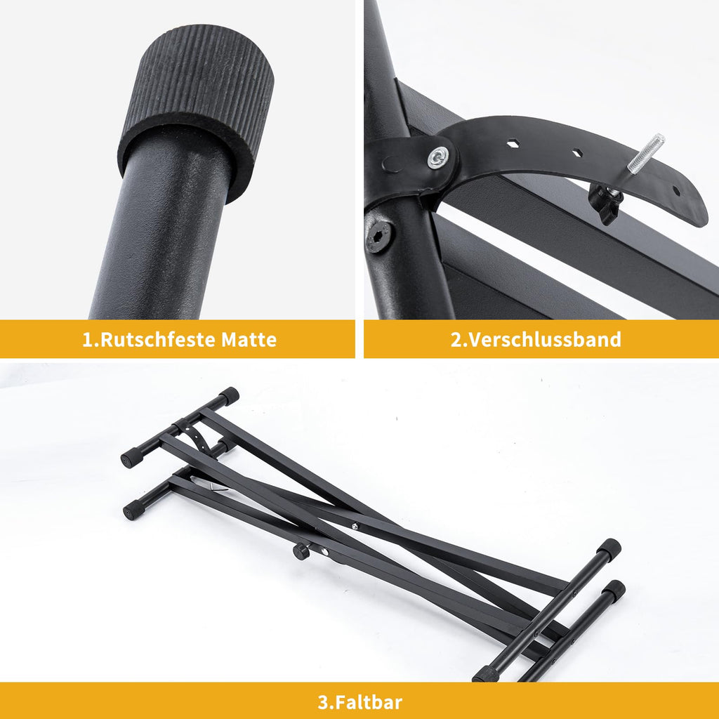 Profi Keyboardständer Doppelstrebig – Höhenverstellbar (61–98 cm) & Klappbar mit Sicherheitsriemen