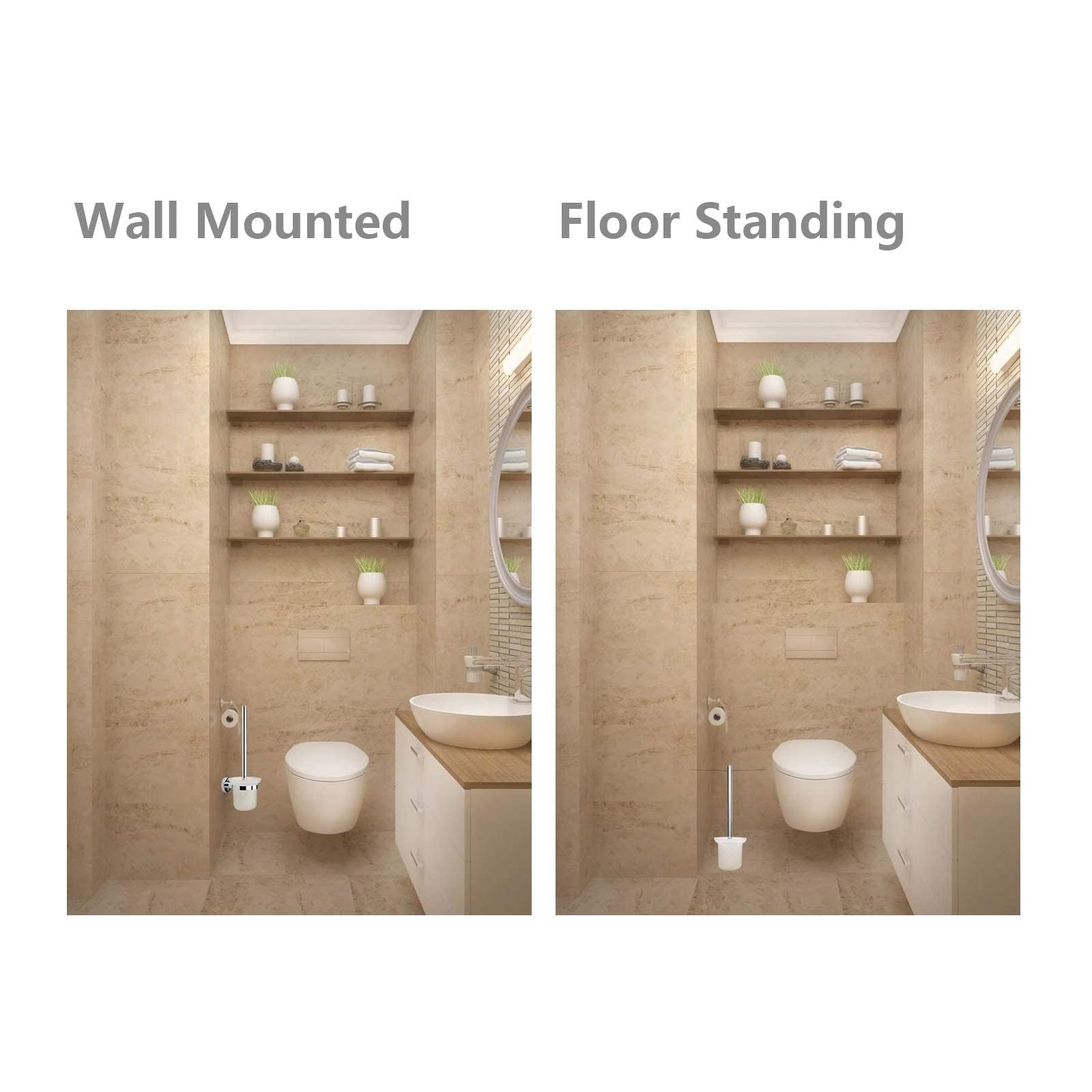 Design WC-Bürstenhalter zur Wandmontage – Edle Garnitur aus Edelstahl & Glas