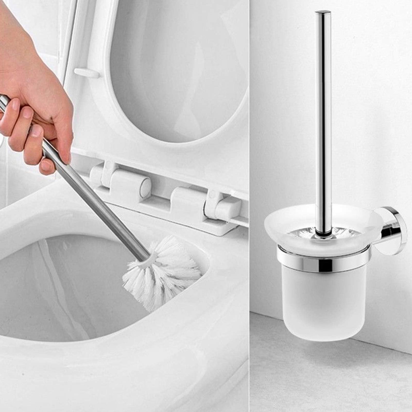 Design WC-Bürstenhalter zur Wandmontage – Edle Garnitur aus Edelstahl & Glas