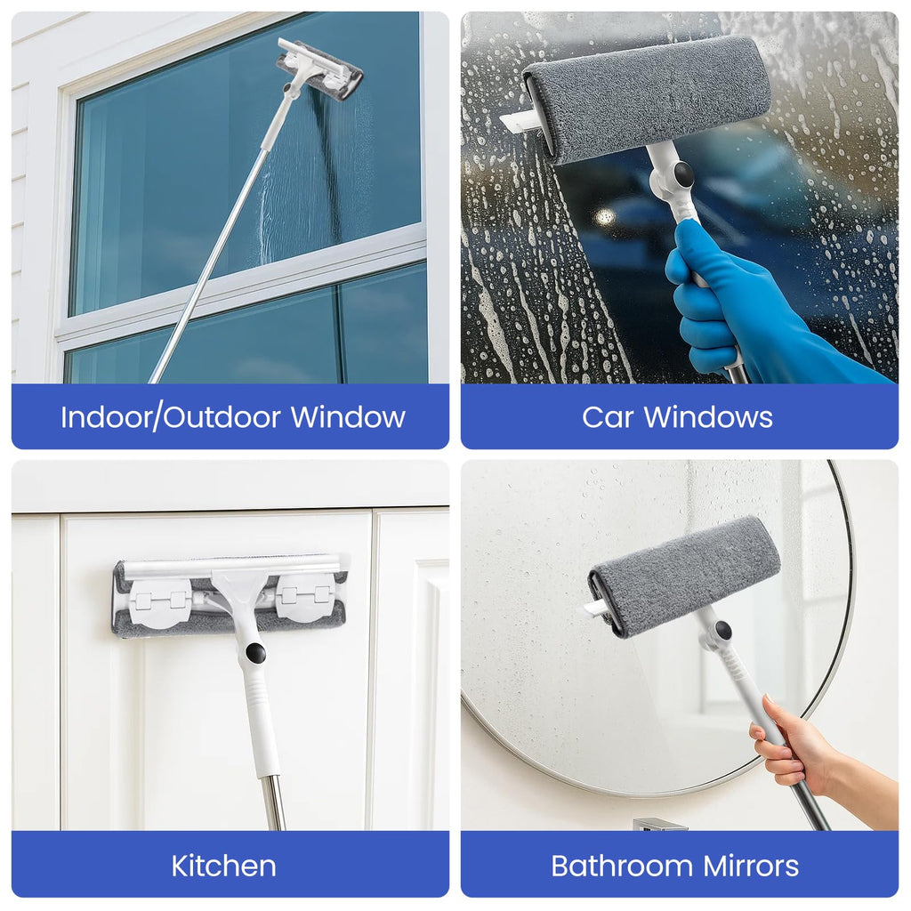 Profi Teleskop-Fensterwischer Set (3,7 m) – 3-in-1 Reinigungsset mit 180° Gelenk für hohe Fenster