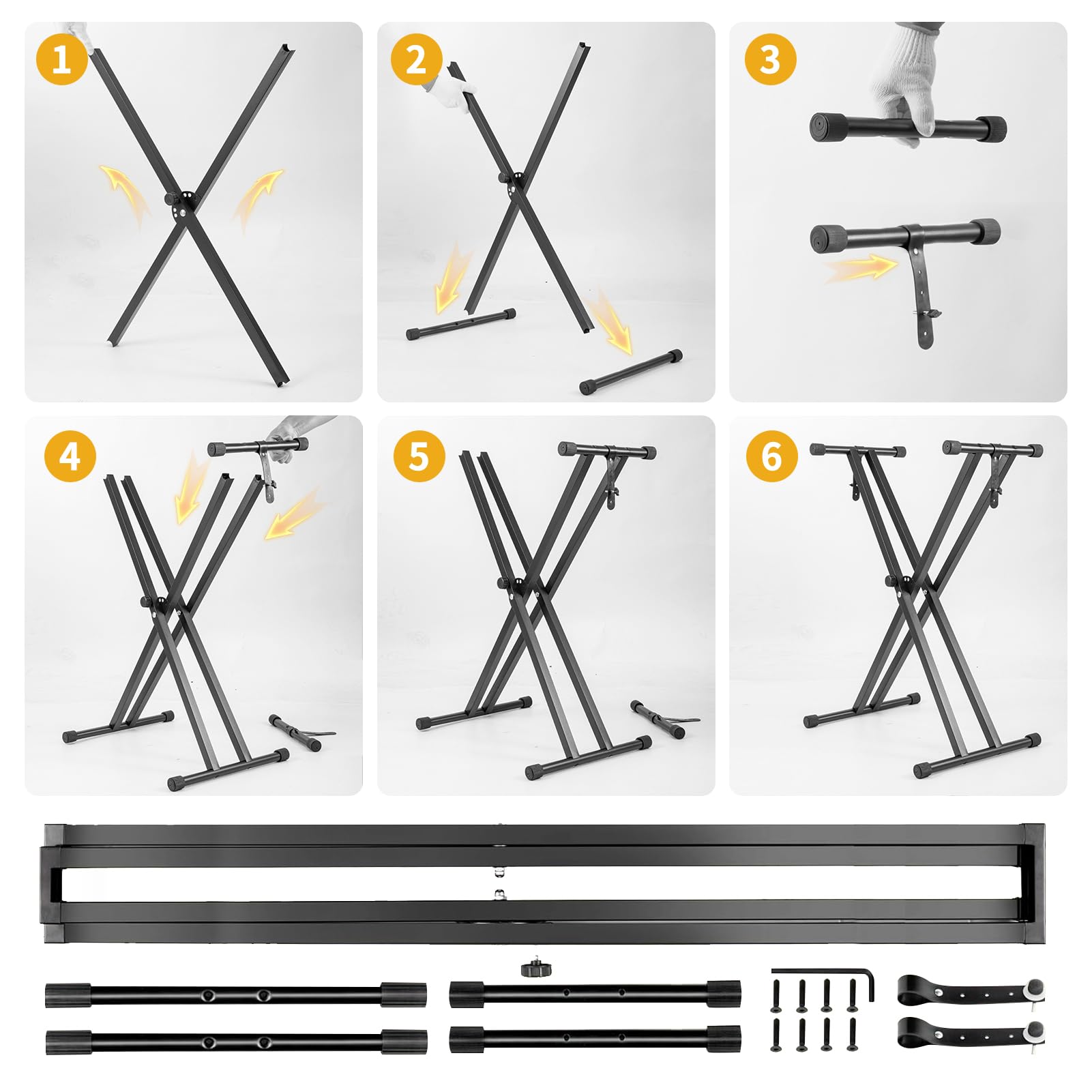 Profi Keyboardständer Doppelstrebig – Höhenverstellbar (61–98 cm) & Klappbar mit Sicherheitsriemen